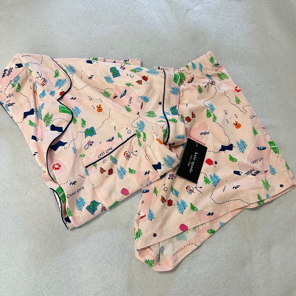 Kate Spade Camp Kate Pajama Set Soft Knit Pink Size Medium NWT $68
